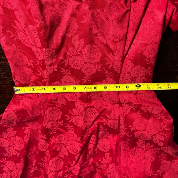 Vintage Gunne Sax Red Brocade Off Shoulder Bow Dress Sz 9/10 Prom Hoco Pageant - Picture 11 of 12